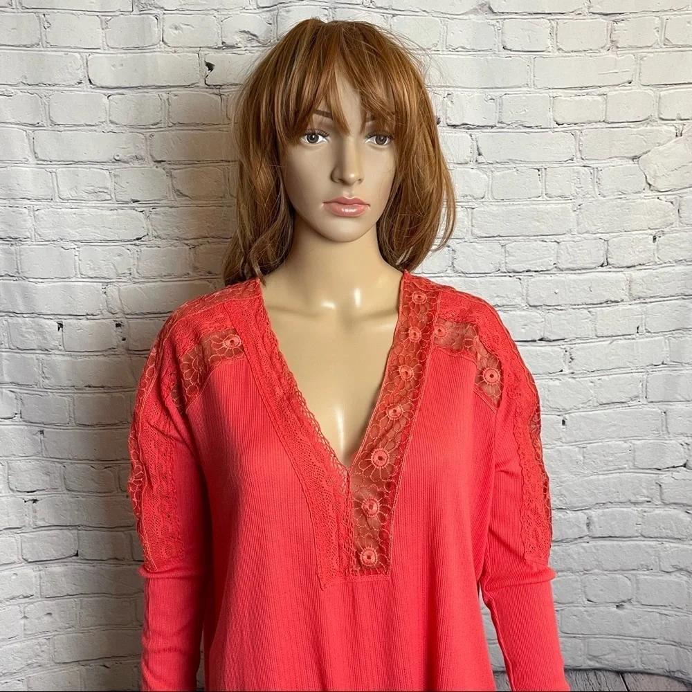 NWT New Free People Lola Lace Trim V-Neck Top Size XS